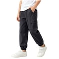 thumbnail image 1 of BLVB Boys Fleece Lined Warm Joggers Pants Elastic Waisted Thermal Winter Water Resistant Hiking Cargo Pants(Black,12-13 Years), 1 of 9