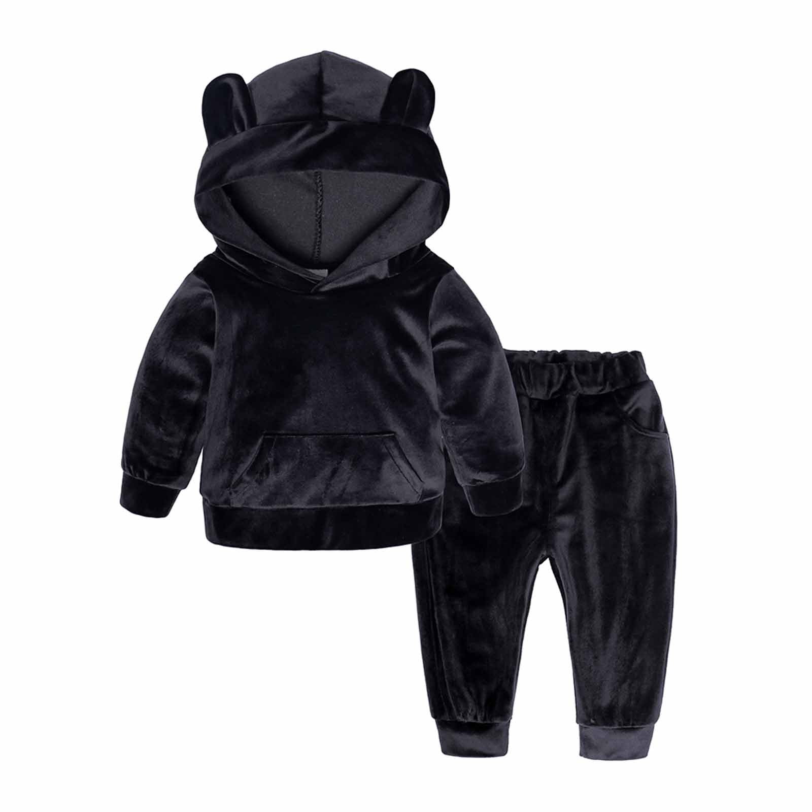 Toddler Kids Velvet Cute Ear Hoodie Hooded Tracksuit Pullover Top