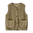 thumbnail image 1 of BLVB Boys Girls Fuzzy Fleece Vest Sherpa Warm Winter Sleeveless Button down Kids Jackets Coats with Pockets(Khaki,6-7 Years), 1 of 5