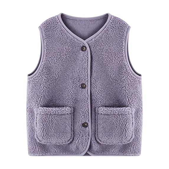 BLVB Boys Girls Fuzzy Fleece Vest Sherpa Warm Winter Sleeveless Button down Kids Jackets Coats with Pockets(Purple,3-4 Years)