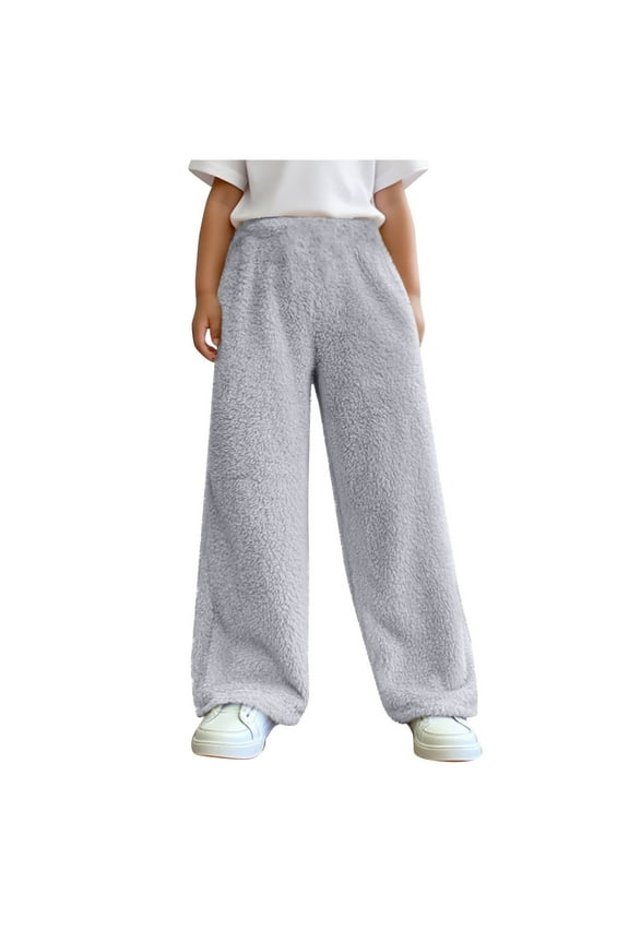 Boys Girls Fuzzy Pajama Pants Elastic Waist Fleece Plush Loungewear Sleepwear Pj Bottoms for Teen Kids 4-15 Years