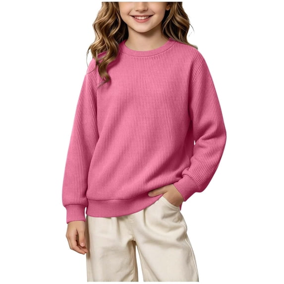 BLVB Boys Girls Knit Sweater Long Sleeve Crewneck Solid Color Soft Loose Pullover for Teen Kids Cozy Casual Fall Winter Jumper Top(Watermelon Red,15-16 Years)