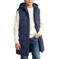 thumbnail image 1 of BLVB Boys Girls Long Hooded Puffer Vest Winter Warm Zip up Padded Coat Teen Kids Thick Jacket with Pockets(Navy,10-11 Years), 1 of 9