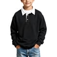 thumbnail image 1 of BLVB Boys Girls Long Sleeve Sweatshirts Kids Button Collared School Uniform Tops Drop Shoulder Pullover 3-14Y(Black,7-8 Years), 1 of 8