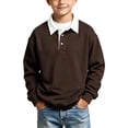 thumbnail image 1 of BLVB Boys Girls Long Sleeve Sweatshirts Kids Button Collared School Uniform Tops Drop Shoulder Pullover 3-14Y(Brown,13-14 Years), 1 of 8