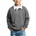 thumbnail image 1 of BLVB Boys Girls Long Sleeve Sweatshirts Kids Button Collared School Uniform Tops Drop Shoulder Pullover 3-14Y(Gray,3-4 Years), 1 of 8