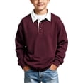 thumbnail image 1 of BLVB Boys Girls Long Sleeve Sweatshirts Kids Button Collared School Uniform Tops Drop Shoulder Pullover 3-14Y(Wine,13-14 Years), 1 of 8