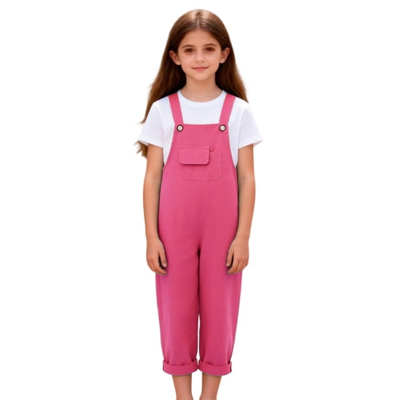BLVB Boys Girls Overalls Toddler Kids Casual Sleeveless Cropped Jumpsuit Loose Rompers with Pocket 2-16 Years(Pink,3-4 Years)