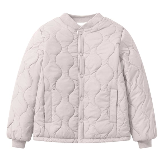 BLVB Boys Girls Padded Jacket Kids Warm Quilted Coat Lightweight Button down Outerwear Fall Winter Clothes(Beige,9-10 Years)