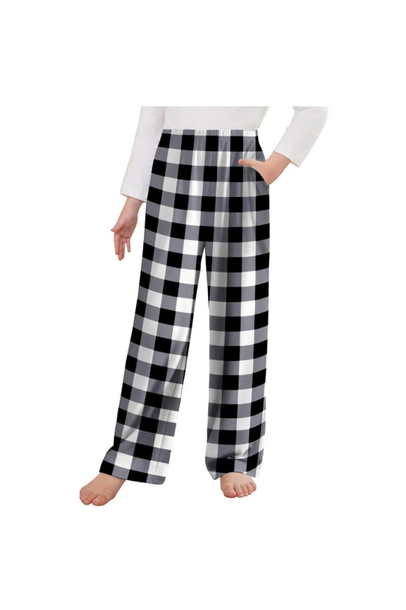 Boys Girls Pajama Pants Long Sleep Pants Soft Elastic Waist Kids Pj Bottoms Plaid Lounge Pants with 2 Pockets 4-14 Years