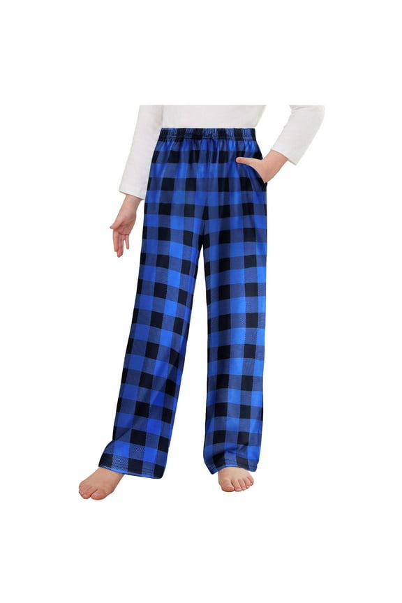 Boys Girls Pajama Pants Long Sleep Pants Soft Elastic Waist Kids Pj Bottoms Plaid Lounge Pants with 2 Pockets 4-14 Years