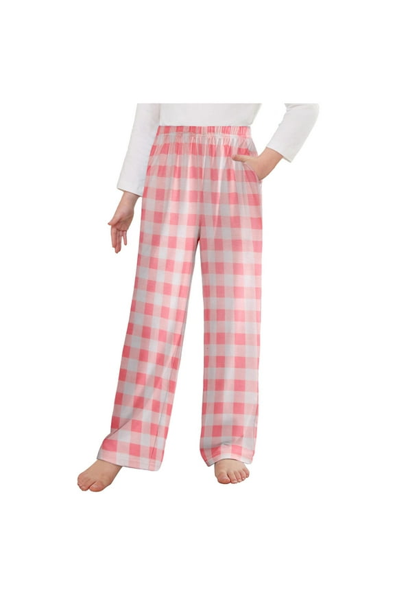 Boys Girls Pajama Pants Long Sleep Pants Soft Elastic Waist Kids Pj Bottoms Plaid Lounge Pants with 2 Pockets 4-14 Years