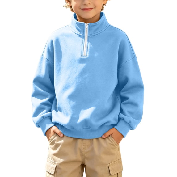 BLVB Boys Girls Quarter Zip Sweatshirt Stand Collar Fleece Pullovers Long Sleeve Kids Fashion Clothes(Blue,3-4 Years)