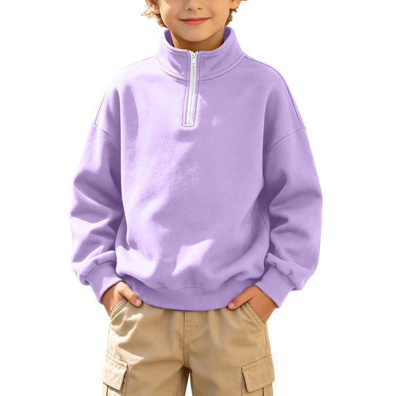 BLVB Boys Girls Quarter Zip Sweatshirt Stand Collar Fleece Pullovers Long Sleeve Kids Fashion Clothes(Purple,7-8 Years)