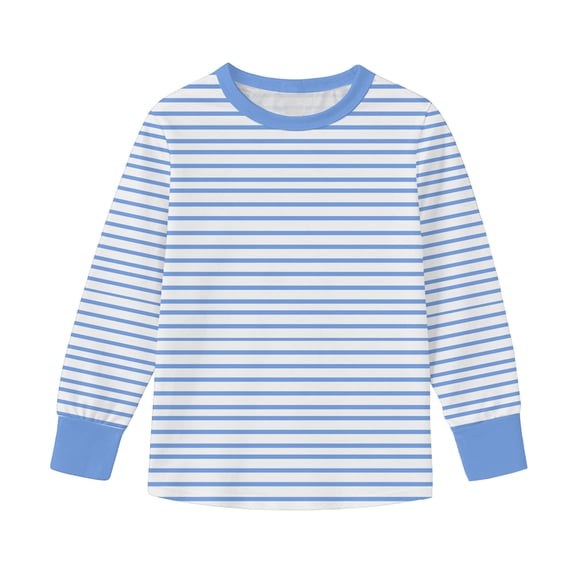 BLVB Boys Girls Striped Long Sleeve Shirts Casual Crewneck Kids Tshirts Basic Tee Tops Spring Fall Outfits(Light Blue,11-12 Years)