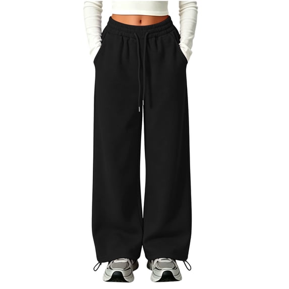 BLVB Boys Girls Wide Leg Sweatpants with Pockets Drawstring Elastic Waist Baggy Joggers Fall Winter Outfits(Black,14-15Years)