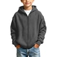 thumbnail image 1 of BLVB Boys Girls Zip up Hoodies Kids Long Sleeve Waffle Knit Sweatshirt Fall Trendy Clothes Teens Hooded Jackets(Dark Gray,13-14 Years), 1 of 9