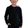 thumbnail image 1 of BLVB Boys Henley Long Sleeve T-Shirt Casual Crewneck Tops Loose Button Basic Tee Teen Kids Layer Clothes 5-15Y(Black,11-12 Years), 1 of 9
