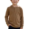 thumbnail image 1 of BLVB Boys Henley Long Sleeve T-Shirt Casual Crewneck Tops Loose Button Basic Tee Teen Kids Layer Clothes 5-15Y(Coffee,5-6 Years), 1 of 9