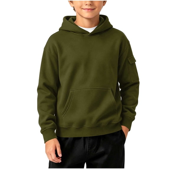 BLVB Boys Hoodies Casual Solid Color Pullover Long Sleeve Hooded Sweatshirt Kids Fall Clothes 4-15 Years(Army Green,8-9Years)