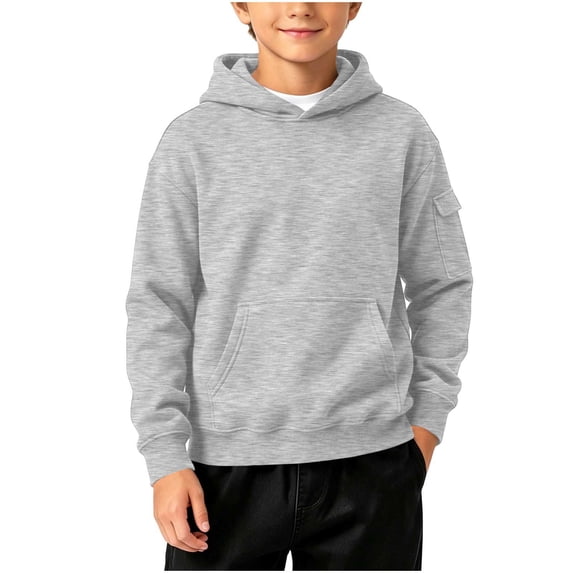 BLVB Boys Hoodies Casual Solid Color Pullover Long Sleeve Hooded Sweatshirt Kids Fall Clothes 4-15 Years(Gray,4-5Years)