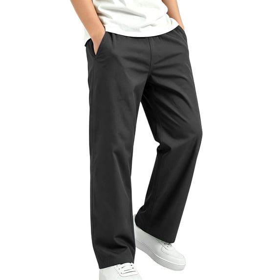 BLVB Boys School Uniform Chino Pants Lightweight Straight Leg Elastic Waist Dress Pants with Pockets Loose Twill Clothes(Dark Gray,14-15 Years)