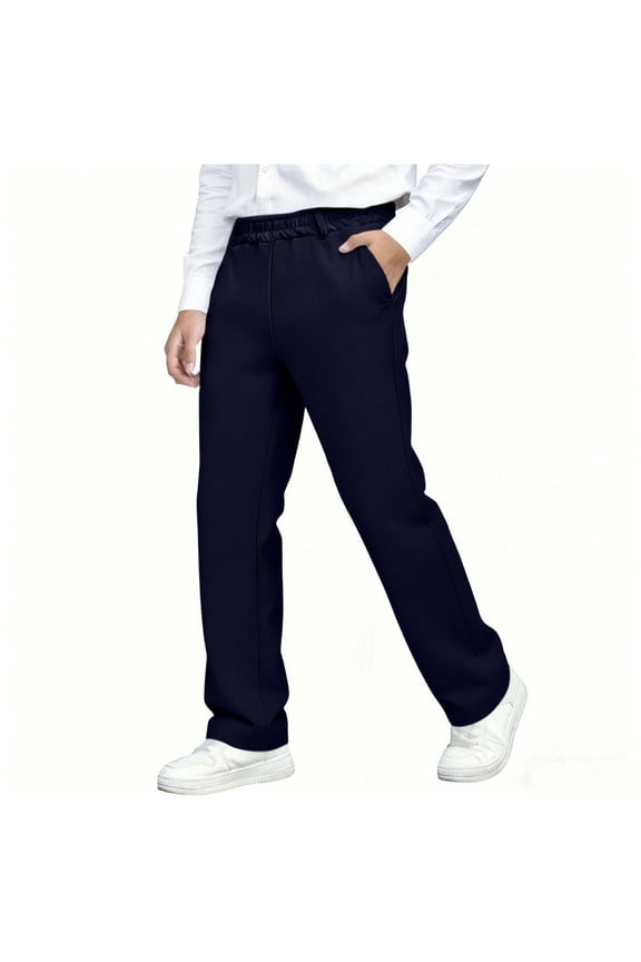 Boys Straight Leg Pants School Uniform Flat Front Pull-On Elastic Waist Pants for Teen Boys 5-15 Years