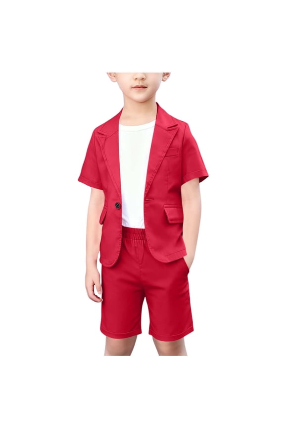 Boys Suit 2 Piece Outfits Short Sleeve Blazer Short Pants Set Summer Kid Suits Wedding Outfit for Boy 1-13 Years