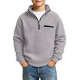 thumbnail image 1 of BLVB Boys Waffle Textured Quarter Zip Sweatshirts Fashion Long Sleeve Pullover Tops Kids Trendy Athletic Casual Outfits(Gray,9-10 Years), 1 of 7