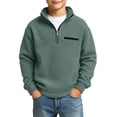 thumbnail image 1 of BLVB Boys Waffle Textured Quarter Zip Sweatshirts Fashion Long Sleeve Pullover Tops Kids Trendy Athletic Casual Outfits(Green,9-10 Years), 1 of 7