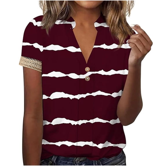 BLVB Business Casual Tops for Women 2024 Trendy Short Sleeve T Shirts Button V Neck Tee Shirt Office Blouse