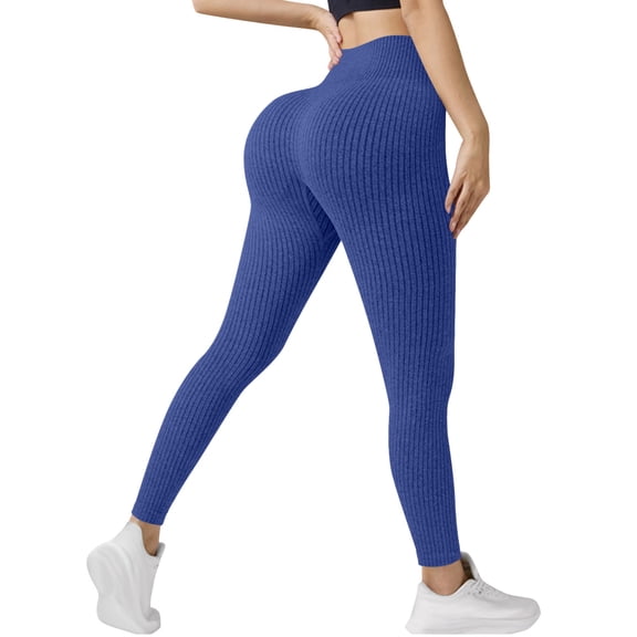 BLVB Butt Lifting Leggings for Women High Waisted Workout Ribbed Knit Yoga Pants Athletic Gym Tight
