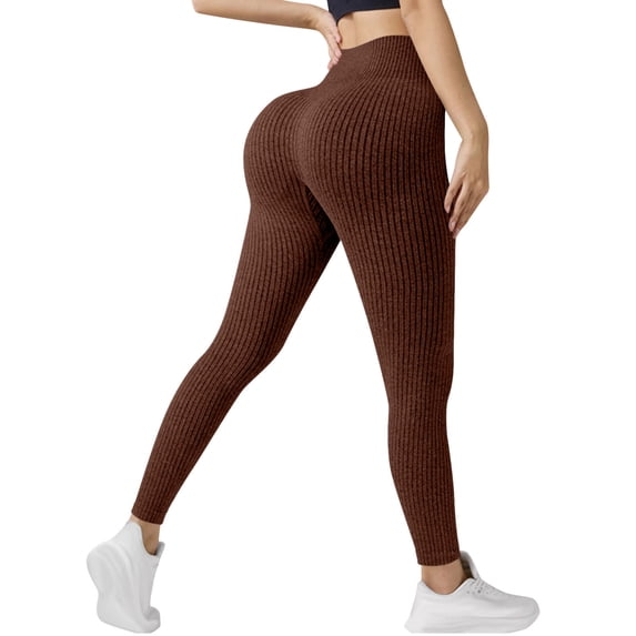 BLVB Butt Lifting Leggings for Women High Waisted Workout Ribbed Knit Yoga Pants Athletic Gym Tight