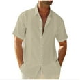 thumbnail image 1 of BLVB Button down Shirts for Men Collared Short Sleeve Cotton Linen Tops Casual Summer Beach Tees, 1 of 5