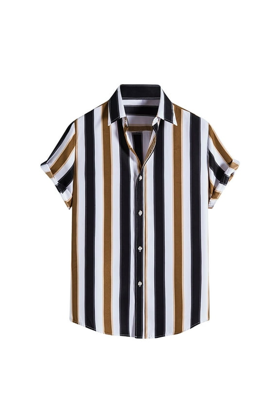 Button down Shirts for Men Stripe Lapel Short Sleeve Tops Casual Summer Beach Vacation Tees