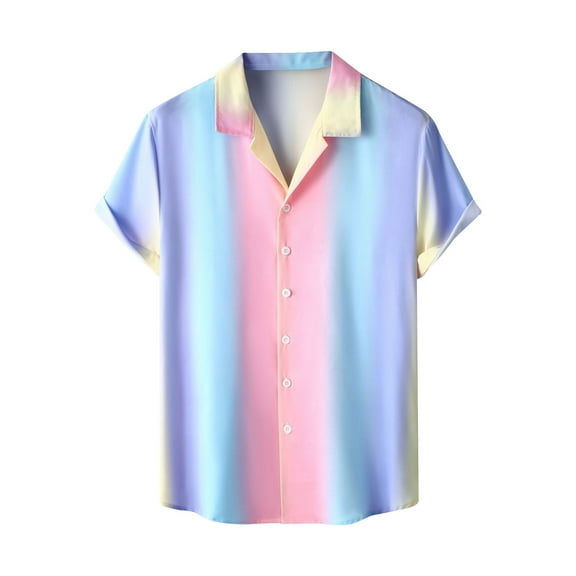 BLVB Button down Shirts for Men Printed Lapel Short Sleeve Tops Casual Summer Beach Vacation Tees