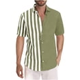 thumbnail image 1 of BLVB Button down Shirts for Men Stripe Patchwork Short Sleeve Tops Casual Summer Beach Vacation Tees, 1 of 5