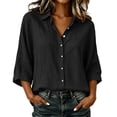 thumbnail image 1 of BLVB Button down Shirts for Women 3/4 Sleeve Tops V Neck Collared Office Blouses Dressy Casual Outfits, 1 of 7