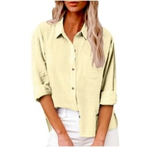 BLVB Button down Shirts for Women Lapel Long Sleeve Cotton Linen Tops Causal Lightweight Comfy Fall Blouse Tees