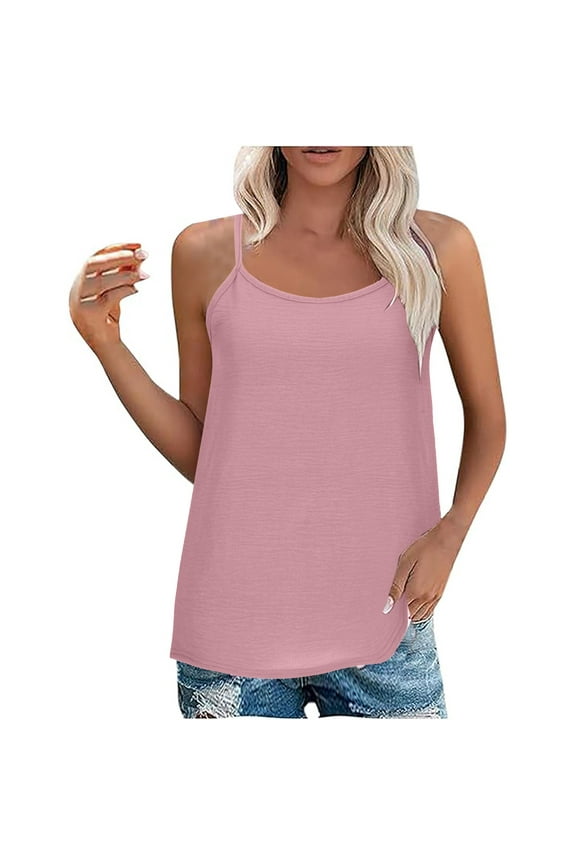 Camisole Tops for Women Scoop Neck Adjustable Spaghetti Strap Casual Basic Tank Tops Shirt Summer Clothes