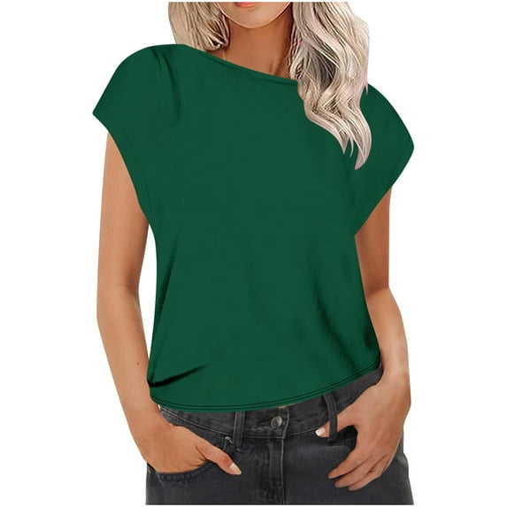 BLVB Cap Sleeve Tops for Women Summer Crew Neck Tank Top Basic Tee Shirts Casual Loose Tees Vest Fashion