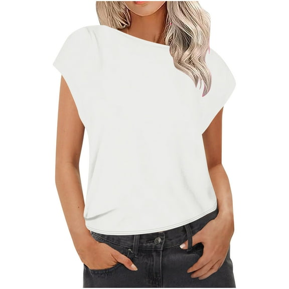 BLVB Cap Sleeve Tops for Women Summer Crew Neck Tank Top Basic Tee Shirts Casual Loose Tees Vest Fashion