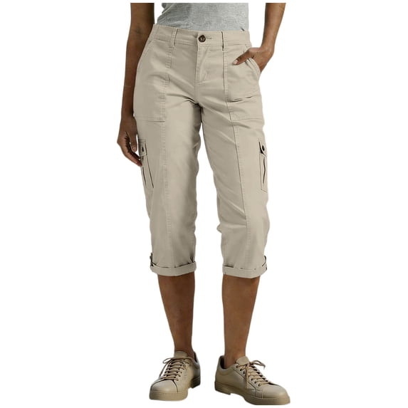 BLVB Capri Cargo Pants for Women High Waisted Pull on Twill Fold Hem Capris Pants for Work Hiking with Pockets
