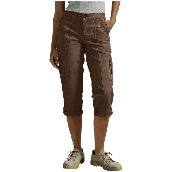 BLVB Capri Cargo Pants for Women High Waisted Pull on Twill Fold Hem Capris Pants for Work Hiking with Pockets