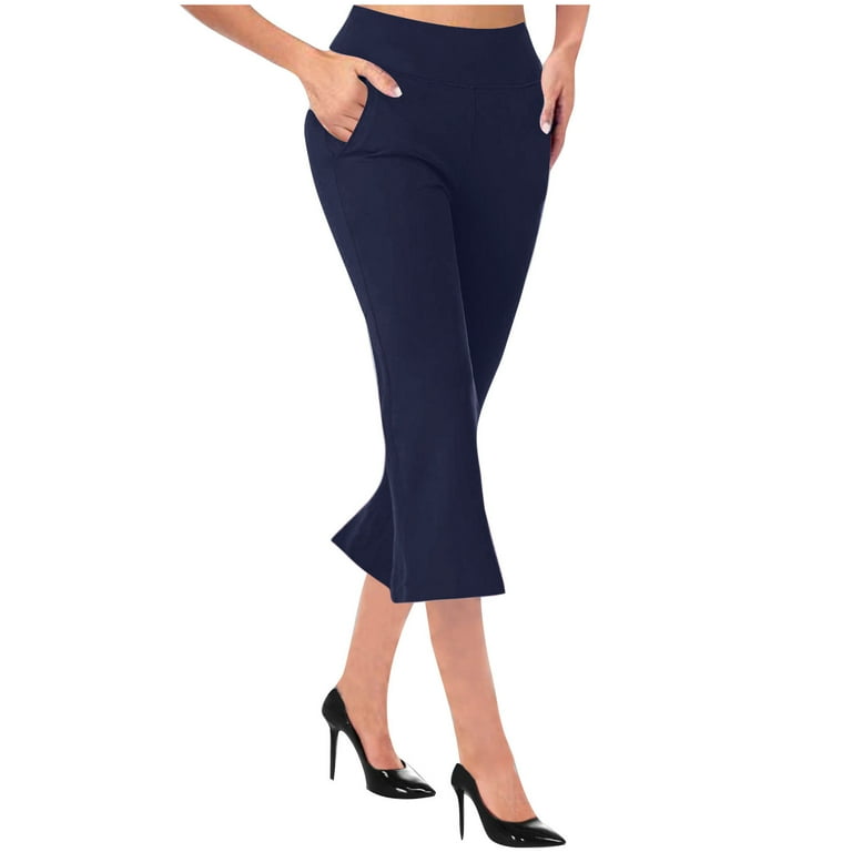 BLVB Capri Dress Pants Women Flare Capris Bell Bottom Business Work Pants Cropped Office Trousers with Pockets Walmart