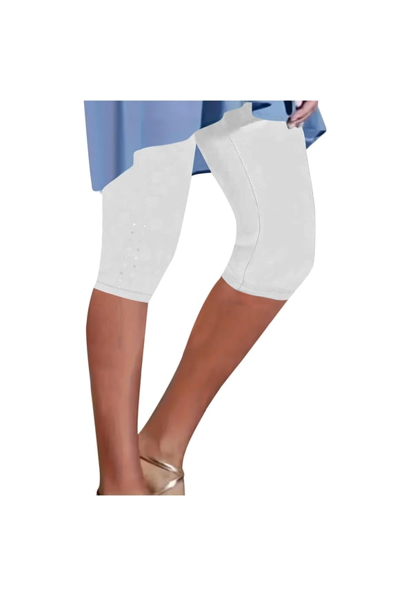 Capri Leggings for Women Summer Rhinestone Dressy Knee Length Legging High Waist Cropped Yoga Pants