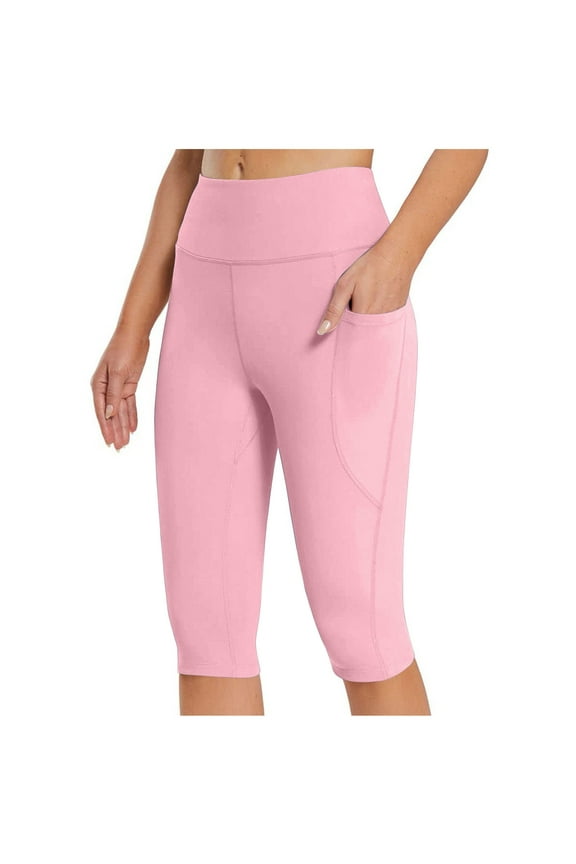 Capri Leggings for Women, Knee Length Capris Leggings for Casual Yoga Exercise, Workout Biker Shorts with Pockets