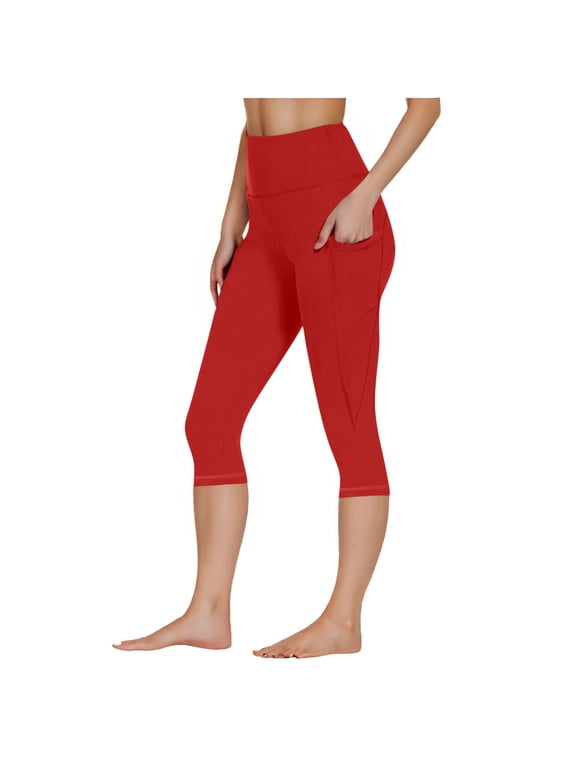 Capri Leggings for Women with Pockets High Waisted Yoga Pants Stretch Workout Gym Capris Cropped Trousers