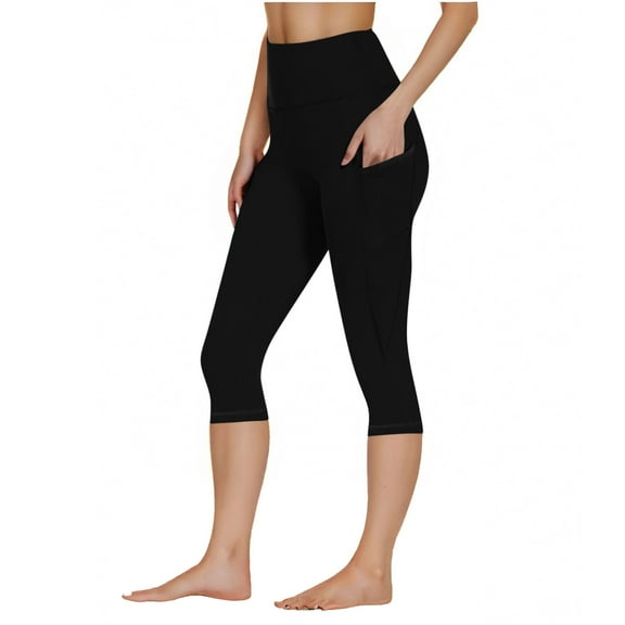 BLVB Capri Leggings for Women with Pockets High Waisted Yoga Pants Stretch Workout Gym Capris Cropped Trousers