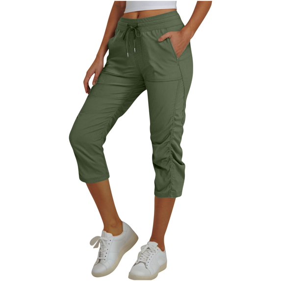 BLVB Capri Pants for Women Summer Joggers Stretch Lightweight Women’s Cropped Trousers for Casual Lounge Workout with Drawstring